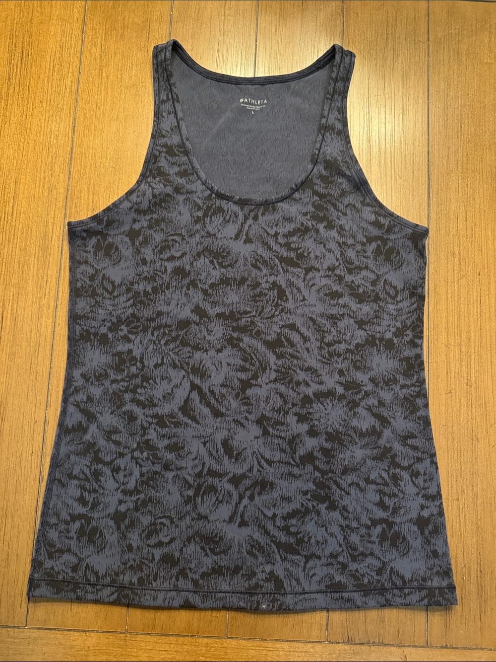 Athleta Black Blue Floral-Texture Scoop Neck Tank